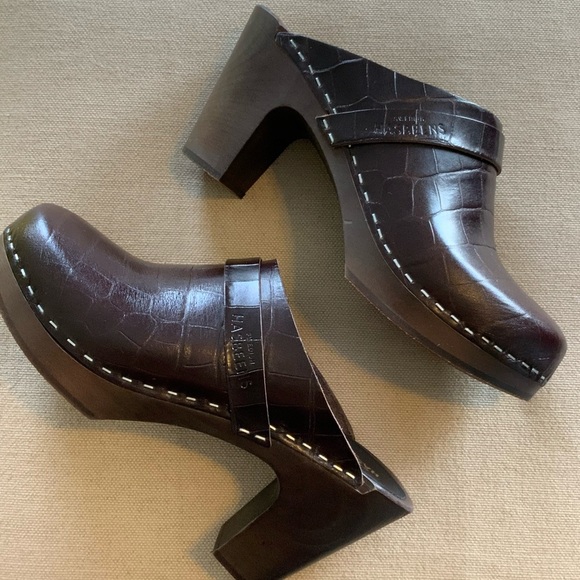 SWEDISH HASBEENS Slip In Brown Crocodile Clog - Women’s Size 37 (= Size 7) NEW - Picture 3 of 13